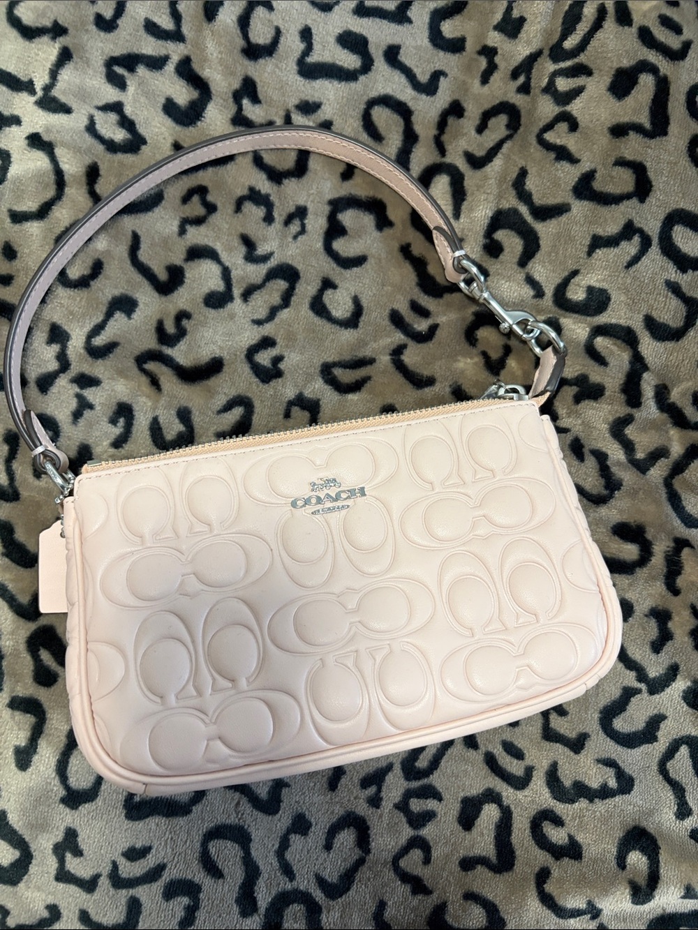 Coach Light Pink Embossed Signature Leather Shoulder Bag